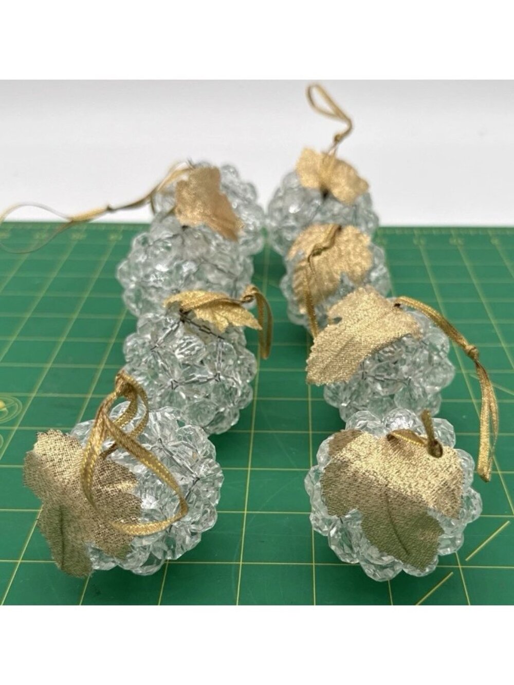Vintage Christmas Clear Acrylic Ball Cluster  Ornament Gold  Leaf Accents